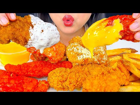 ASMR WINGSTOP CHICKEN TENDERS - HOT HONEY, HOT BUFFALO, MANGO HABANERO AND GARLIC PARM | MUKBANG