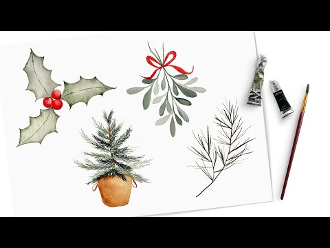 How to Paint Easy Watercolor Christmas Botanicals | Beginner Painting Tutorial