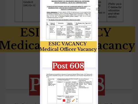 ESIC Vacancy 2025 🩺🥼💊 | ESIC Medical Officer Vacancy 2025 | Medical Officer Vacancy 2025 | ESIC 2025