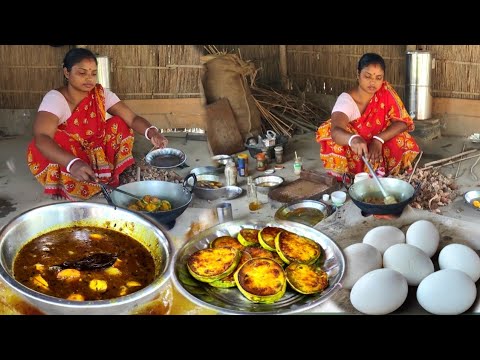 Old style egg curry recipe | village cooking egg curry | brinjal fry recipe | anda curry