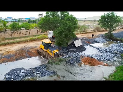 WOW! Most Wonderful Land Reclamation Process Bulldozer SHANTUI Pushing Stone Ft SHACMAN Truck