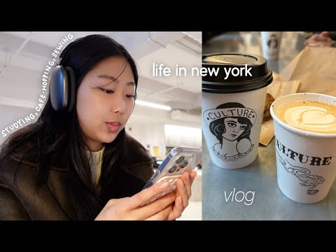 nyc vlog | studying at cafes, new restaurants, learning to sew, solo valentine's day