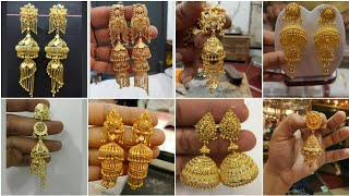 Latest gold jhumka design with weight/gold earring jhumka design/daily wear gold jhumki/chhoti jhumk