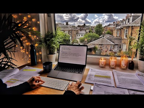 12 HOUR STUDY WITH ME on A RAINY DAY | Background noise, 10 min Break, No music, Study with Merve