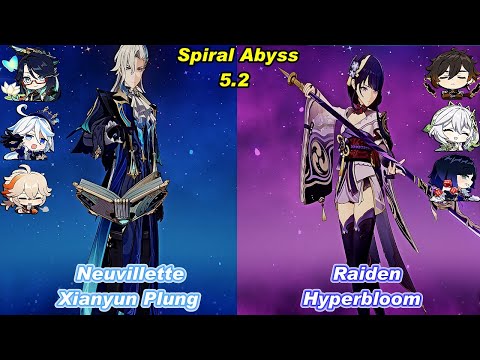 (5.2) C0 Neuvillette Xianyun Plung & C0 Raiden Hyperbloom Spiral Abyss Floor 12 Full Star