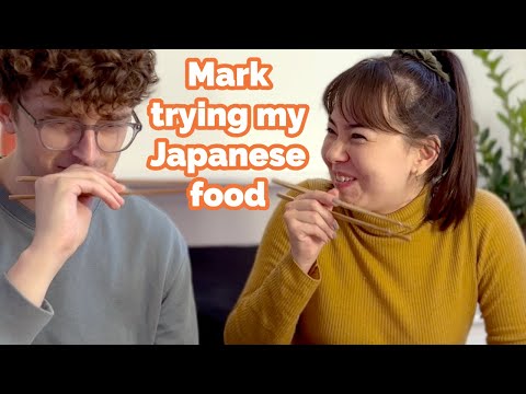 Mark trying the Japanese dishes I grew up eating