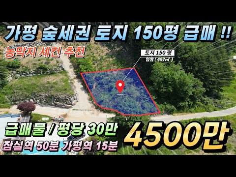 [거래종료][NO.219] 가평토지 150평 4500만원 평당30만원 급매!! 건축허가완료 숲세권#가평토지급매#가평부동산매매#가평땅급매#가평농막지#가평땅매매#가평소형토지매매