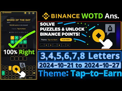 Tap-to-Earn WOTD | Binance New WODL Answers Today | All Letters Word of the day