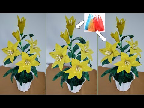 beautiful Lily flower from plastic bag/ waste material Craft/  toturial Craft ideas