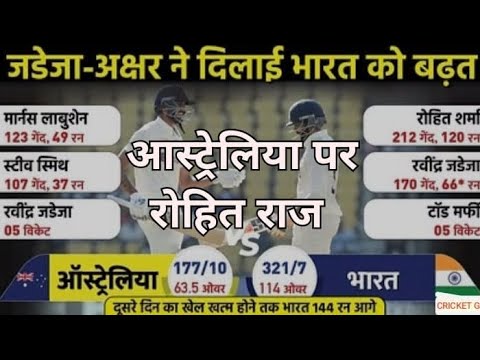 Ind vs Aus 1st test day 2 highlights| ऑस्ट्रेलिया पर रोहित राज लगा दी रिकार्ड्स की झड़ी Aadeja Axar