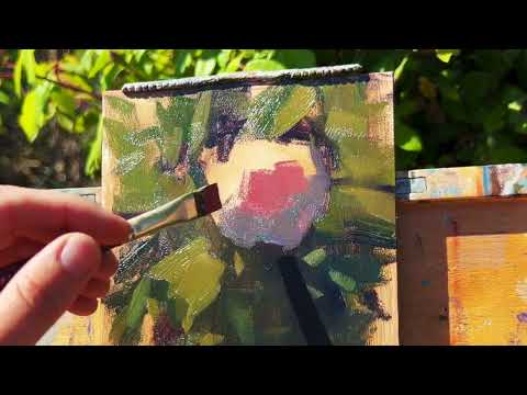 Flower oil painting timelapse (no talking) | Plein air flower painting process