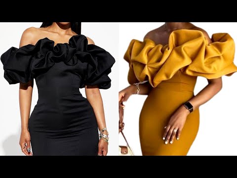 How To Cut And Sew A Stylish Off-shoulder Dress With Ruffled Cape