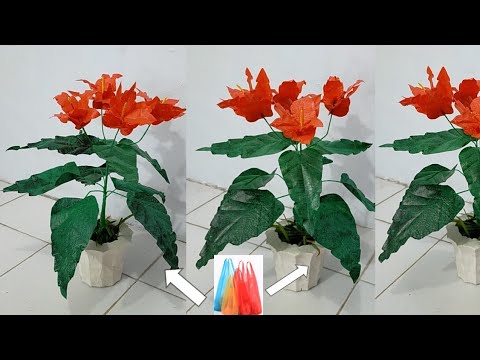 waste-material-craft /how to make luxury flower from plastic bag, plastic bag reuse ideas