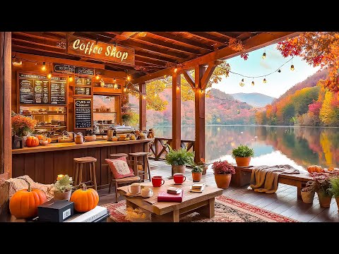 Enchanting Autumn Scenery At Coffee Shop Ambience With Piano Jazz Music For Relax, Work, Study