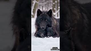 Majestic Snow Black Alpha Wolf Bonding with Adorable Cubs | Rare Wildlife Moments