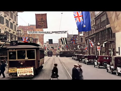 Vancouver, Canada 1920s in color [60fps,Remastered] w/sound design added