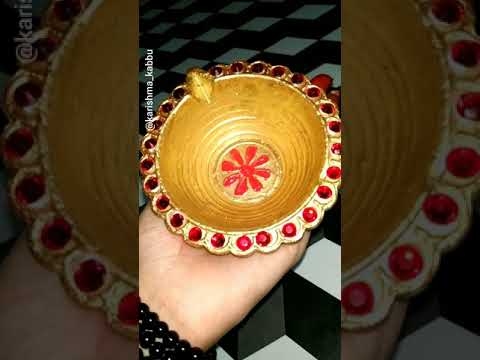 DIY:- Diya decoration // Easy way to decorate diya at home //DIY// Decoration ideas for diwali