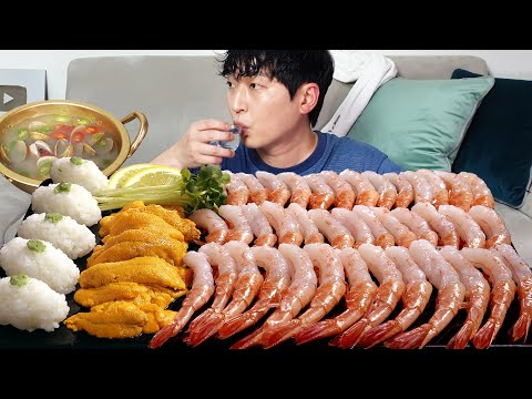 Raw shrimp and sea urchin roe! Good combination MUKBANG REALSOUND ASMR EATINGSHOW