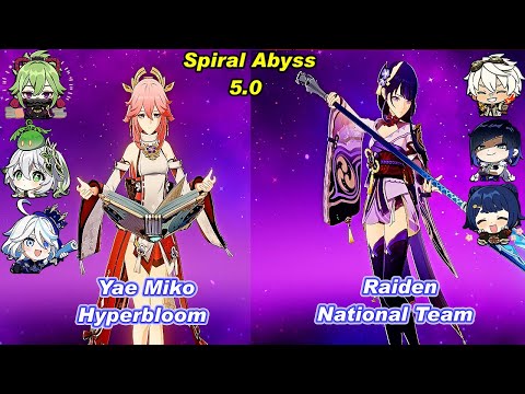 (5.0) C0 Yae Miko Hyperbloom & C0 Raiden National Team Spiral Abyss Floor 12 Full Star_F2P