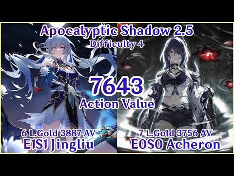 Apocalyptic Shadow 2.5 - E1S1 Jingliu x E0S0 Acheron 7643 Action Value Showcase | Honkai Star Rail