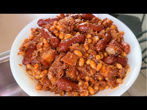 Barbecue Baked Beans with chicken sausage and bacon | From scratch no can