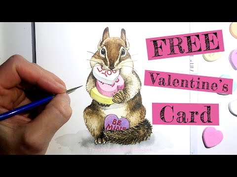 Valentine's Chipmunk Watercolor Printable Card