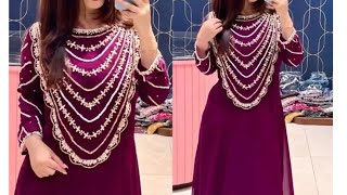 Attractive Georgette zari embroidered work Gowns for Women || #shorts#kurti#dress#weddingdress#viral