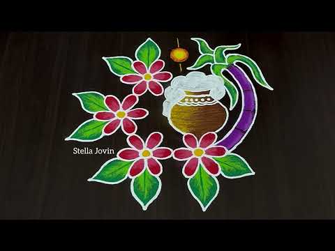 7 x 4 dots | Pongal Pot 2025 Special Rangoli | Margazhi Kolam @RangolibyStellaJovin