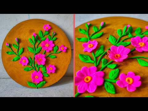 polymer clay art 🎨|| air dry clay||room decoration wall hanging craft idea 💡|| floral clay art 🎨||