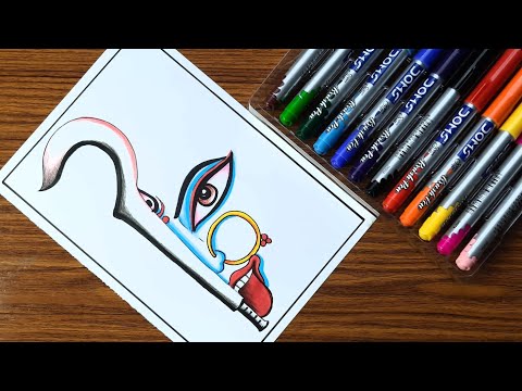 Maa kali drawing, maa kali face drawing, kali mata drawing with colour