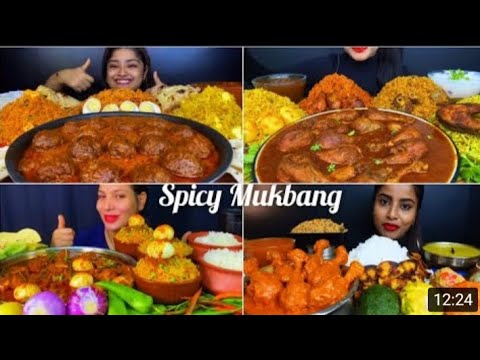 @eating🥵spicy🔥different nonveg biriyani 🥵raita ##ytshorts##ytmukbamger challenge video##5x speed