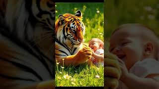 Adorable Tiger Cub Plays with Baby – Heartwarming Moment! #WildlifeLovers #ViralVideo #viral #tiger