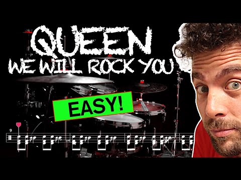 Queen - We Will Rock You - Drum cover (with scrolling drum sheet)