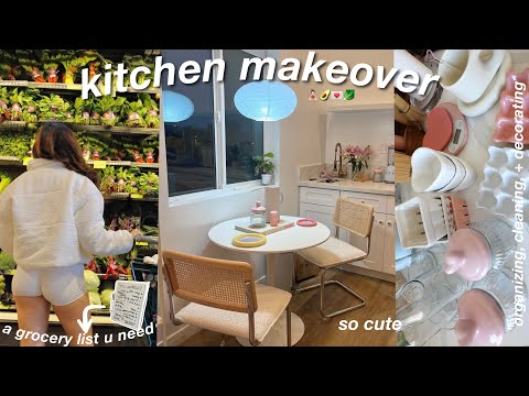 AESTHETIC KITCHEN ORGANIZATION! 🌱 grocery shop, decorate, clean, + organize w me! *healthy girl era*