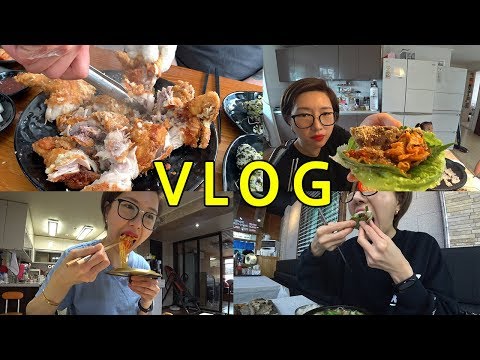 치킨 라면 빵 편의점 국밥 디저트 빵 모두 섭렵한 먹방 브이로그 VLOG ) 여수 일상 모닝삼겹살 풍미통닭 마늘통닭 육아