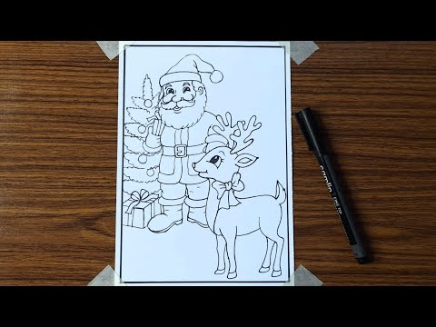 How to draw Santa Claus with reindeer | Christmas drawing | Reindeer drawing easy