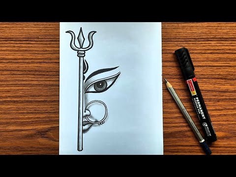 How to draw maa durga face | Maa durga half face drawing easy step by step