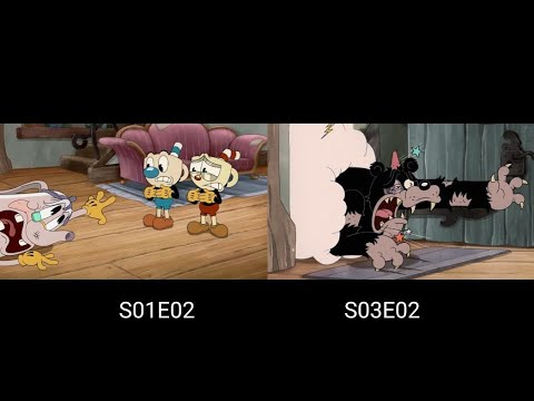 Baby Bottle attacks Elder Kettle and the Bear (Side by Side) Comparison | The Cuphead Show