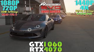 GTX 1060-RTX 4070~Assetto Corsa EVO Early Access | 1080P, 1440P & 4K Performance Test | DLSS - FSR 3