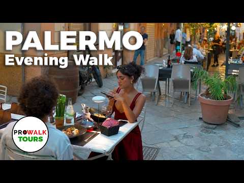 Palermo, Sicily Evening Walking Tour - 4K60fps with Captions