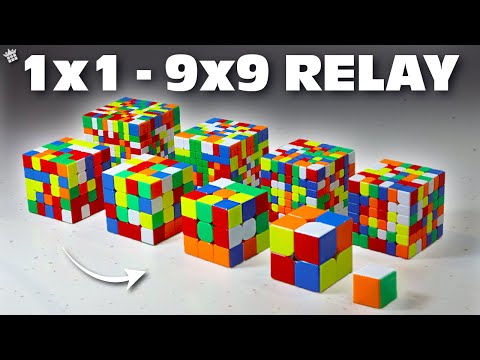 1x1 to 9x9 Magnetic RUBIK'S CUBE RELAY!