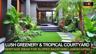 Lush Greenery & Tropical Courtyard Design: Heritage-Inspired Ideas for Sloped Backyard Landscaping