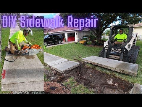 Broken Sidewalk Repair with a bobcat DIY #sidewalks cracked sidewalk