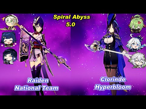 (5.0) C0 Raiden National Team & C0 Clorinde Hyperbloom Spiral Abyss Floor12 Full Star