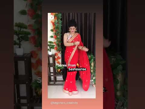 Red Georgette saree.... embroidery work.. golden zari and sequence... #saree #sequencesaree