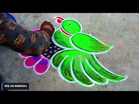 5*3Parrot kolam rangoli|bhogi kundala muggulu|bhogi kolams|#sankranti muggulu|#Vee.Va Rangoli