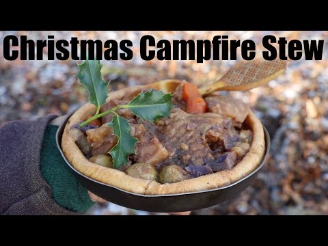 Christmas Stew Cooked in a Pressure Cooker.  Campfire Cooking.  Kazan Afghan Pressure Cooker.