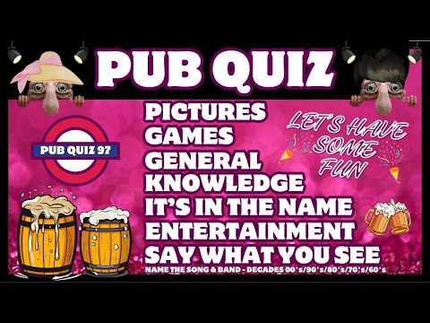 Fun Pub Quiz No97 - 6 Different Rounds - 38 Questions & Answers - 90 Points to Win. trivia quiz