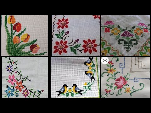 Amazing corner cross stitch pattern designs collection for bedsheet, table cover,aason