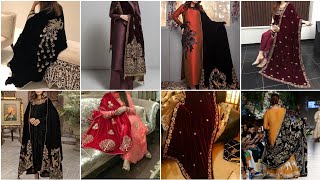 elegant velvet shawls for girls/ embroidered velvet shawls/ latest and beautiful collection